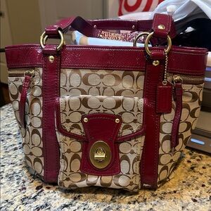 Coach Legacy Signature Tote with Magenta Patent Leather
